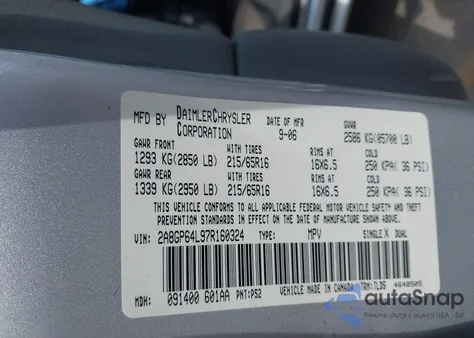 2007 Chrysler Town & Country Limited z USA, uszkodzony, nr VIN 2A8GP64L97R160324